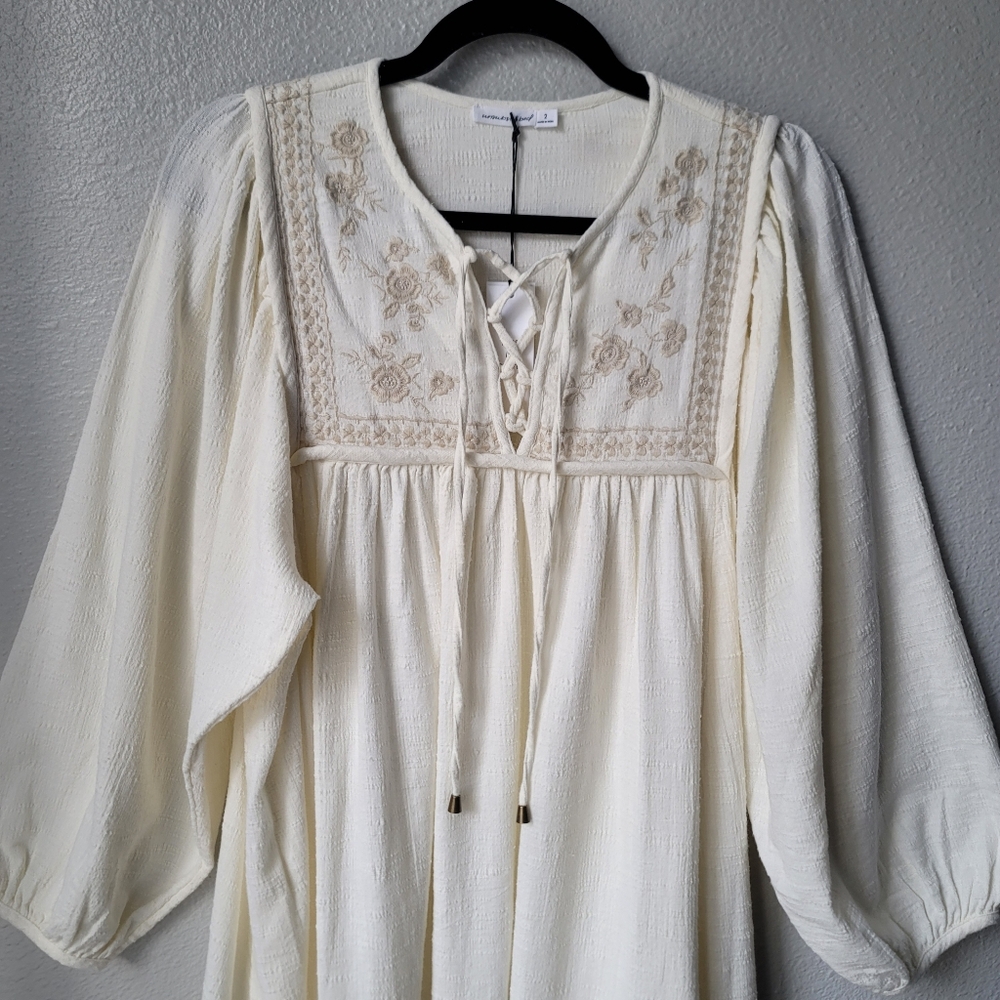 Unsubscribed NWT 3100 Crafty Embroidered Boho Mini Dress Size 2 In Soft Muslin - Picture 2 of 12